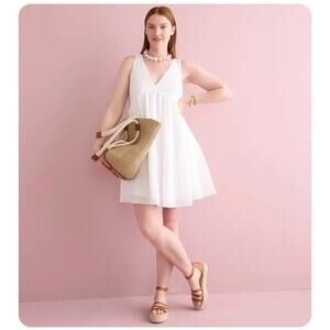 J. Crew Tie Back Swingy V-neck Mini Dress in White Women's XS BI661 $148